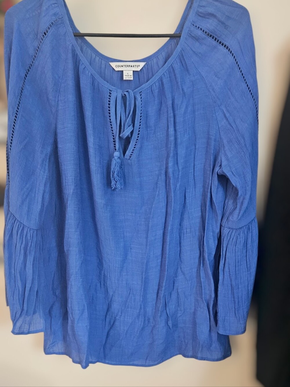 Counterparts Blue Tassel Tie Peasant Blouse